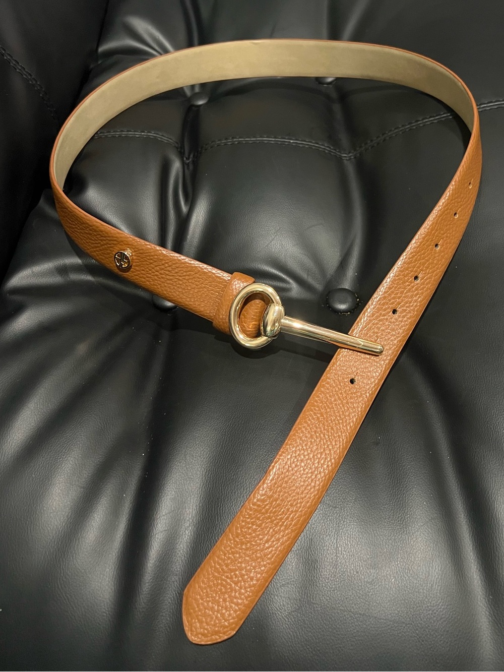 Gianni Bini Tan Leather Belt with Gold Knot Buckle
